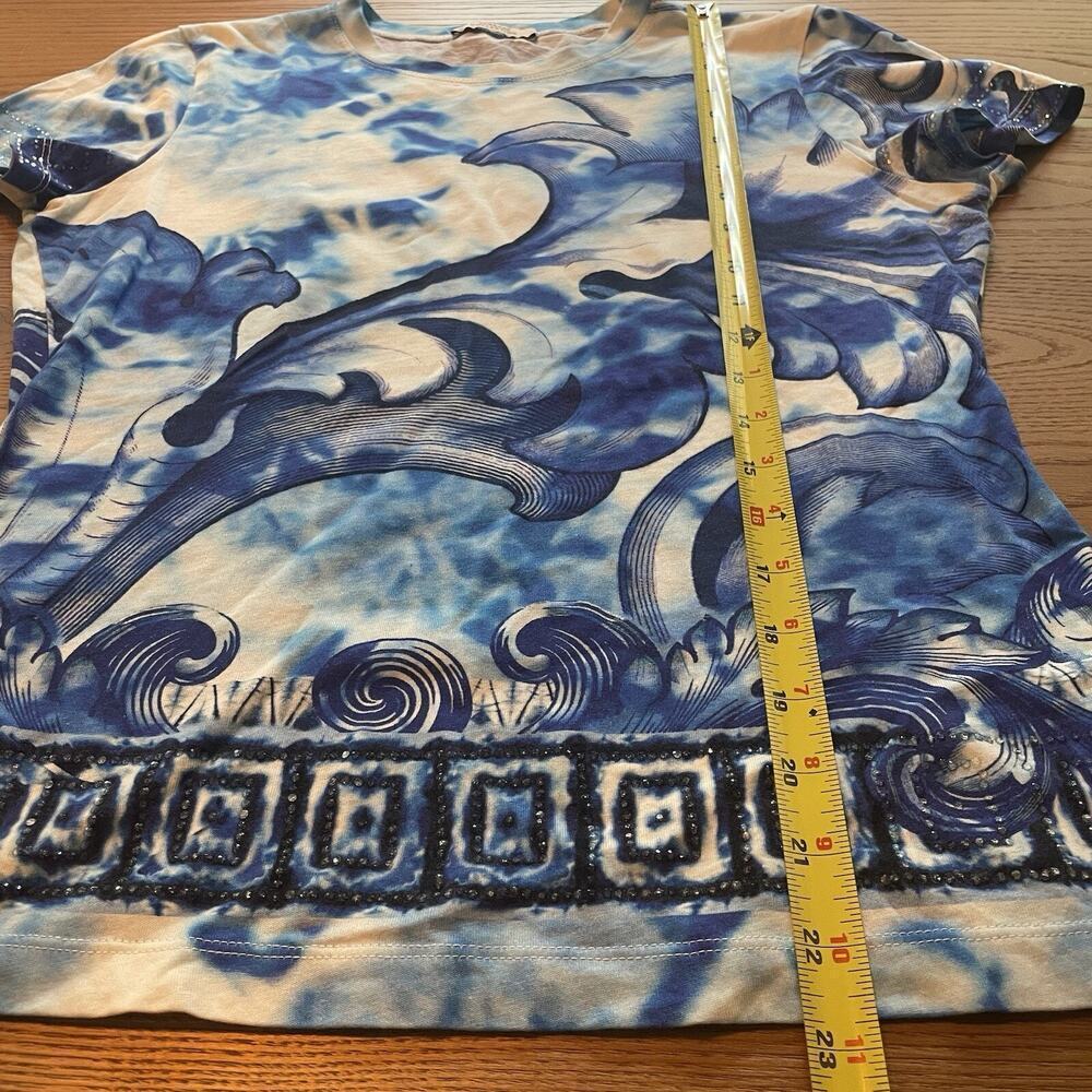 Versace Collection T-Shirt Rhinestone Blue Wave 42 UK 10 US 6 S Runway Baroque - Picture 4 of 9